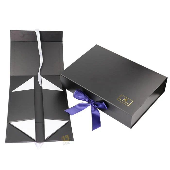 Flat-packed and assembled ribbon gift box