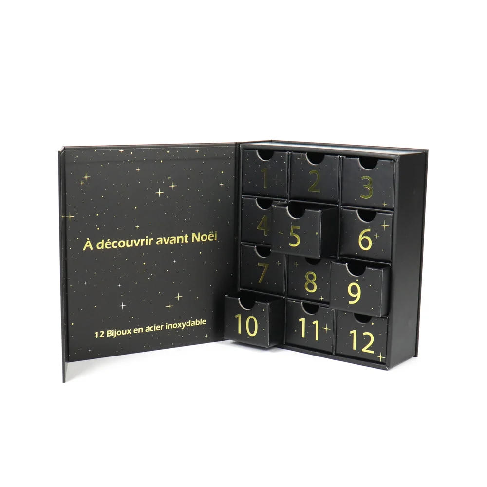 Black and Gold 12-Drawer Advent Calendar Box