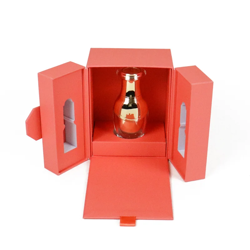 Red Double-Door Perfume Box with Side Windows