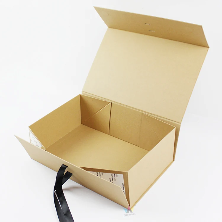 Kraft Collapsible Gift Box with Ribbon