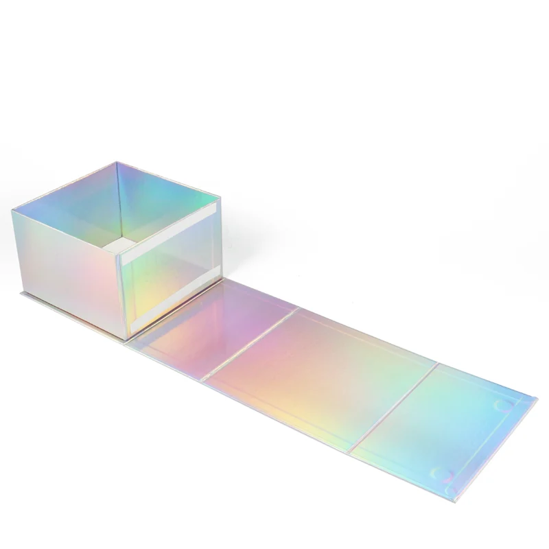 Iridescent Foldable Gift Box, Flat and Assembled
