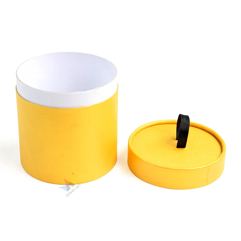 Yellow Cylindrical Gift Tube with Ribbon Pull